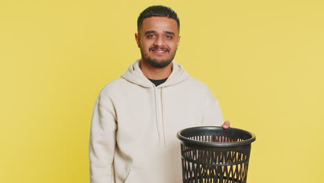 man taking off throwing out glasses into bin after medical vision laser treatment therapy surgery