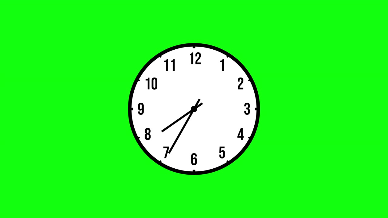 Simple Analog Clock with Moving Hands on Green Screen