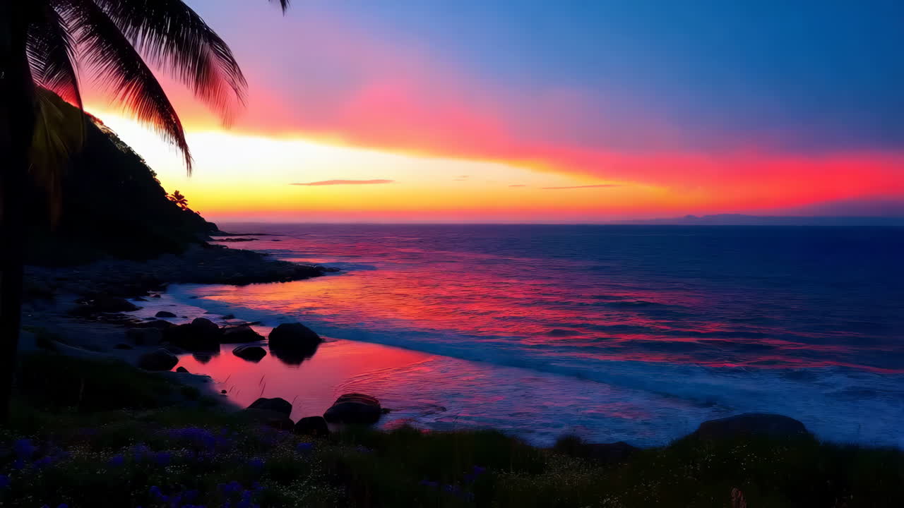 Pôr do Sol Vibrante sobre Litoral Tropical