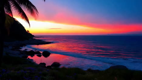 vibrant sunset over tropical coastline