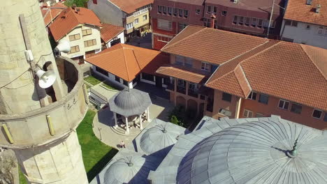 aerial view of sahat kulla prishtine and imperial mosque, kosovo