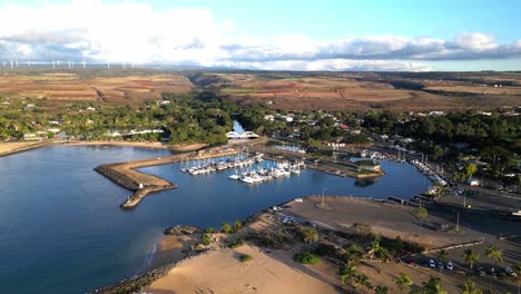 Aerial-View-Of-Marina-With-Yachts-In-Oahu,Hawaii---Drone-Shot