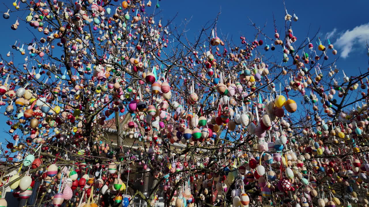 Easter egg tree with hundreds of colorful ornaments