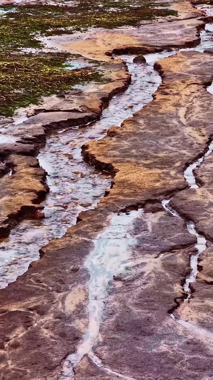 Piccolo ruscello che scorre attraverso un paesaggio roccioso, mostrando i modelli di erosione.