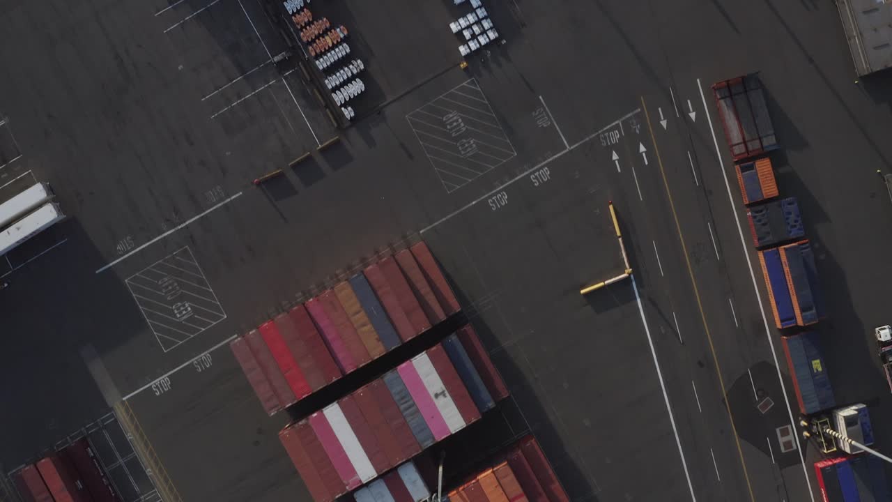 Carefully Arranged Massive Storage Containers In the Port Of Tacoma - aerial shot