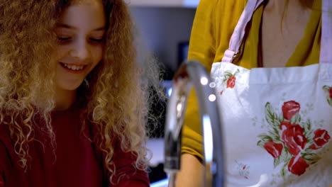 portrait of mother and daughter are washing lettuce