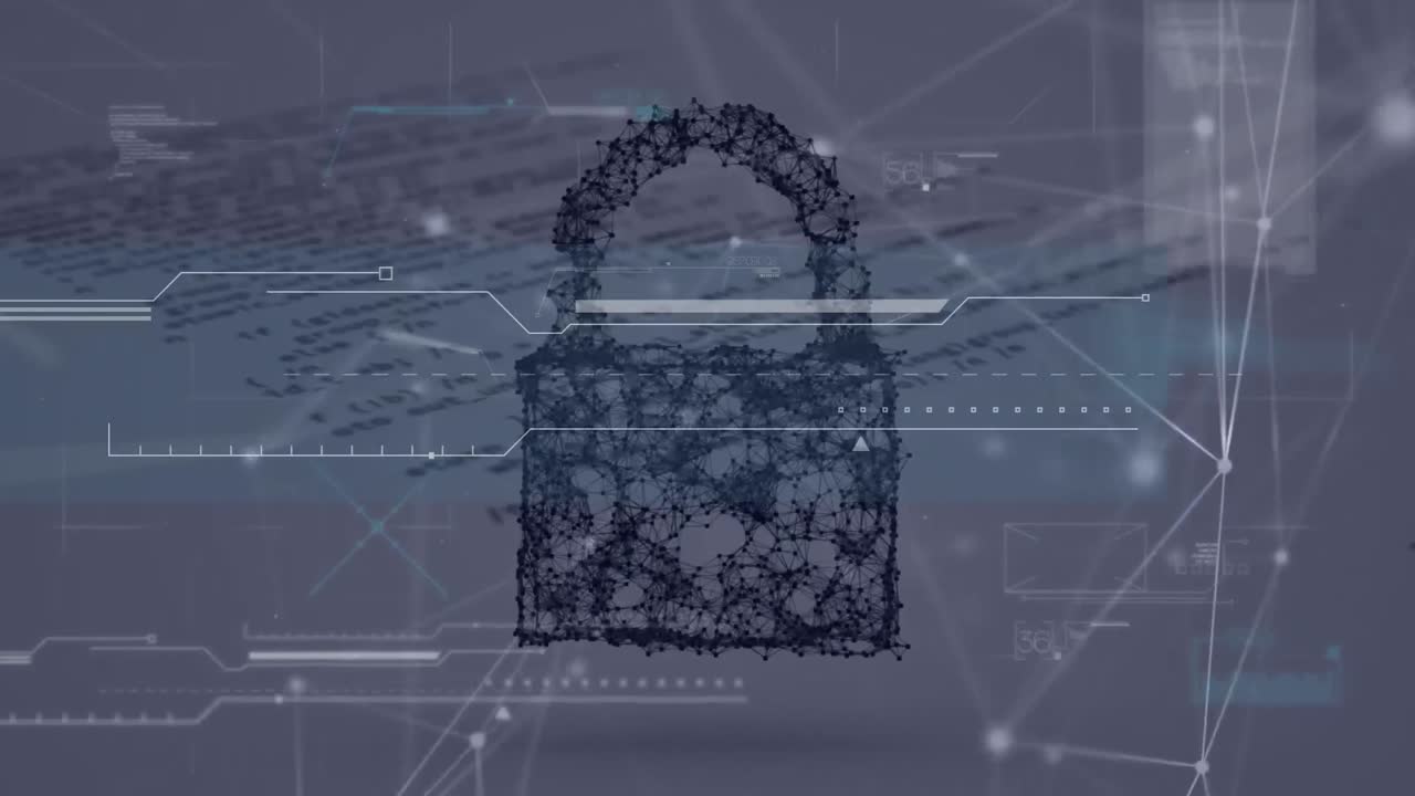 animación del procesamiento de datos y el candado sobre fondo blanco