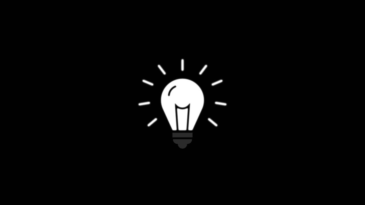 Icona di lampadina animata che lampeggia su sfondo nero