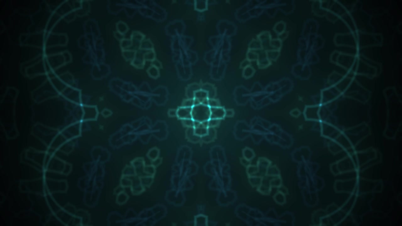 Animazione di un motivo geometrico simmetrico astratto con linee color verde acqua luminose