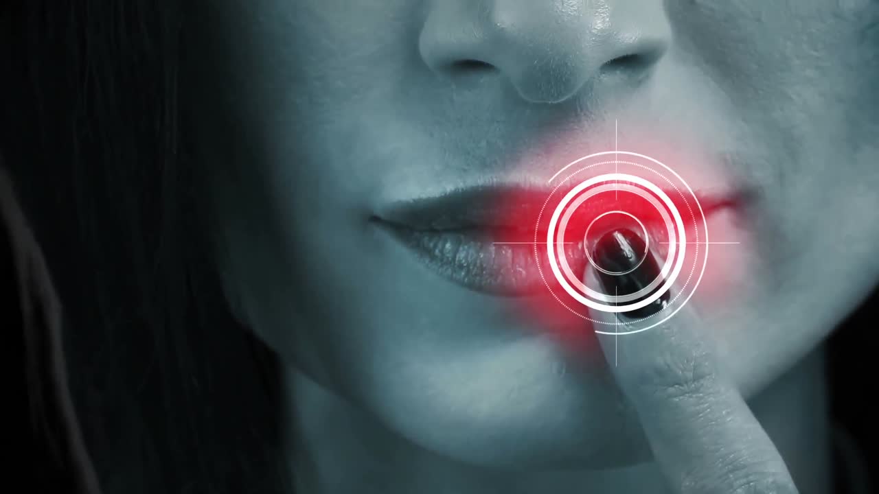 vista de cerca de una mujer tocando sus labios