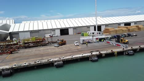 shot of new zealand napier busy port terminal and harbour from a cruise