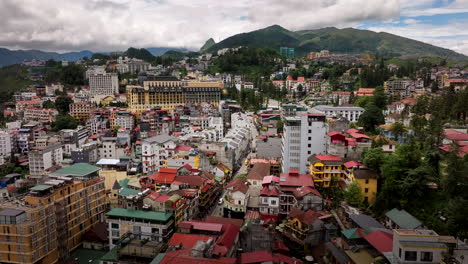 aerial tracking cityscape view over sa pa town, lao cai, north vietnam