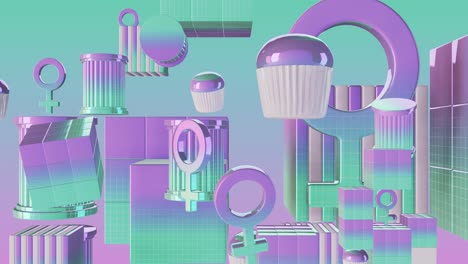 arte 3d creativo mínimo. objetos hipster estilosos animados en espacio abstracto geométrico. combinación de colores de moda, dinámica, movimiento en bucle, video 4k.
