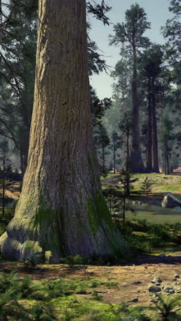 majestic forest landscape with towering trees and serene water body
