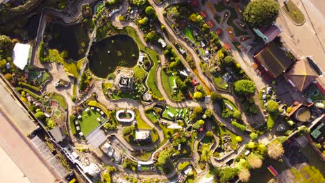 merrivale miniature model village architectural design at great yarmouth, norfolk - drone descending shot