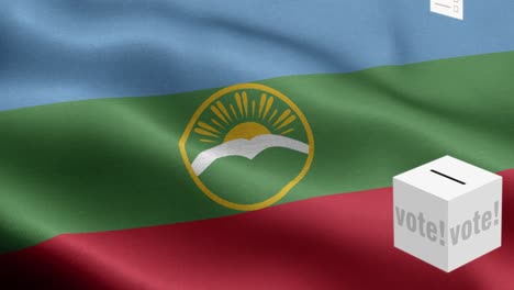 ballots fly to box for karachay cherkess- ballot box in front of flag - election - vote - flag of for karachay - karachay cherkessia flag high detail - national flag karachay cherkessia wave pattern loopable elements - fabric texture and endless loop