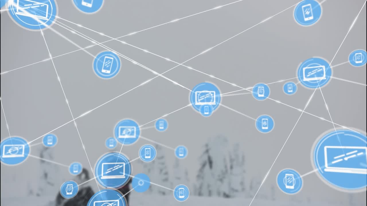Animation af netværk af digitale ikoner mod grå baggrund