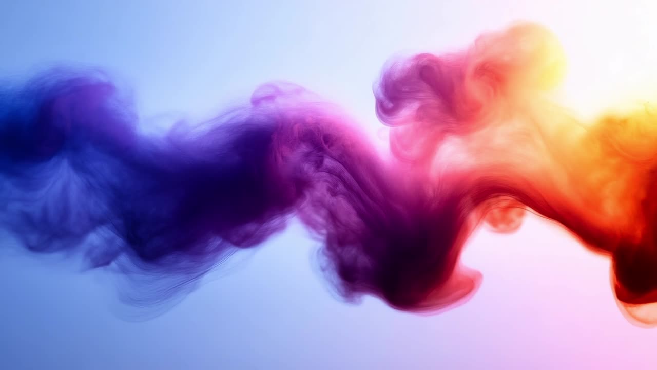Colorful abstract smoke waves in motion. Vivid smoke waves blend hues of purple and orange, creating a dynamic and artistic display of colors and patterns.