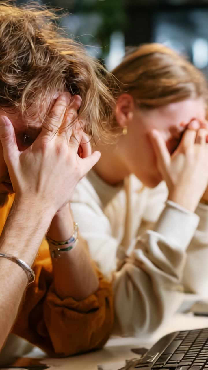 A Frustrated Pair Struggling with Work Stress as They Sit in Front of a Computer, Symbolizing Challenges in Productivity and Overcoming Difficulties Together