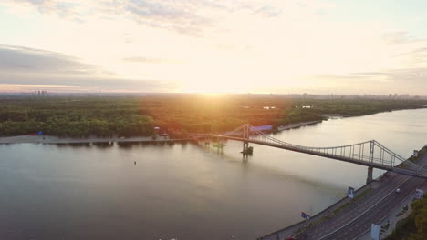 Bright-sunset-on-city-skyline-from-above