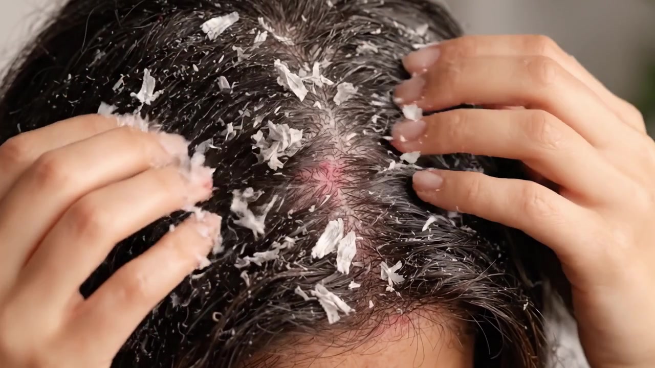 A Close-Up View of a Hair Treatment Process: The Application of a Scalp Mask to Address Dandruff and Dryness while Nourishing the Hair from Root to Tip