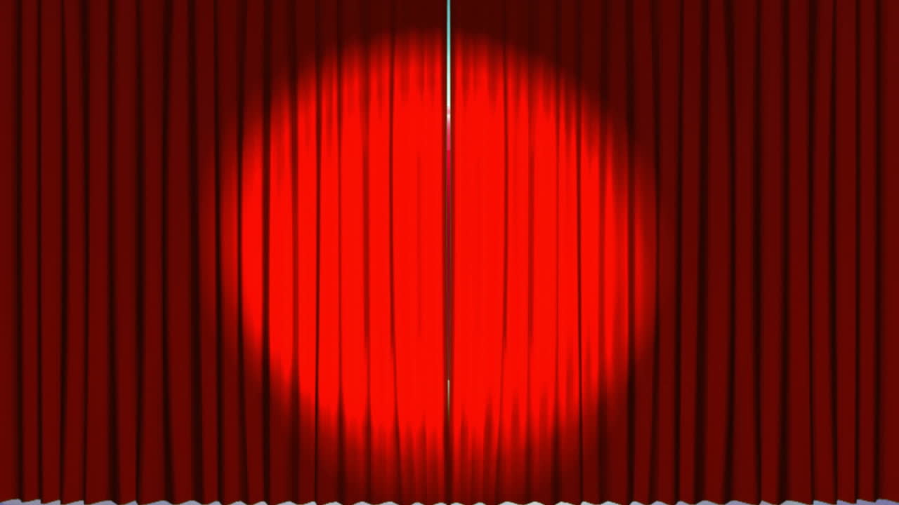 극장 커튼 오프닝과 스포트라이트의 애니메이션