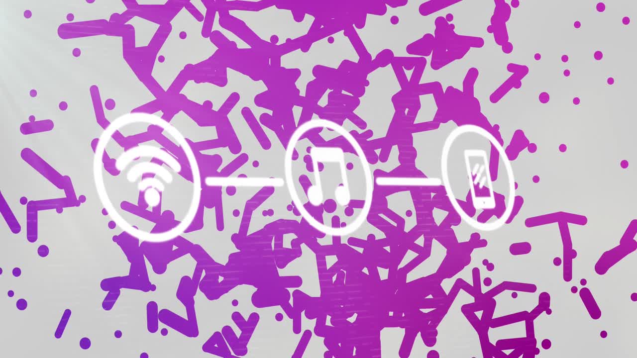 Animation of network of connections and icons over white background