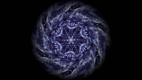 animación de un hermoso mandala de luz púrpura y azul girando sobre un fondo negro, es un símbolo del chakra de la corona