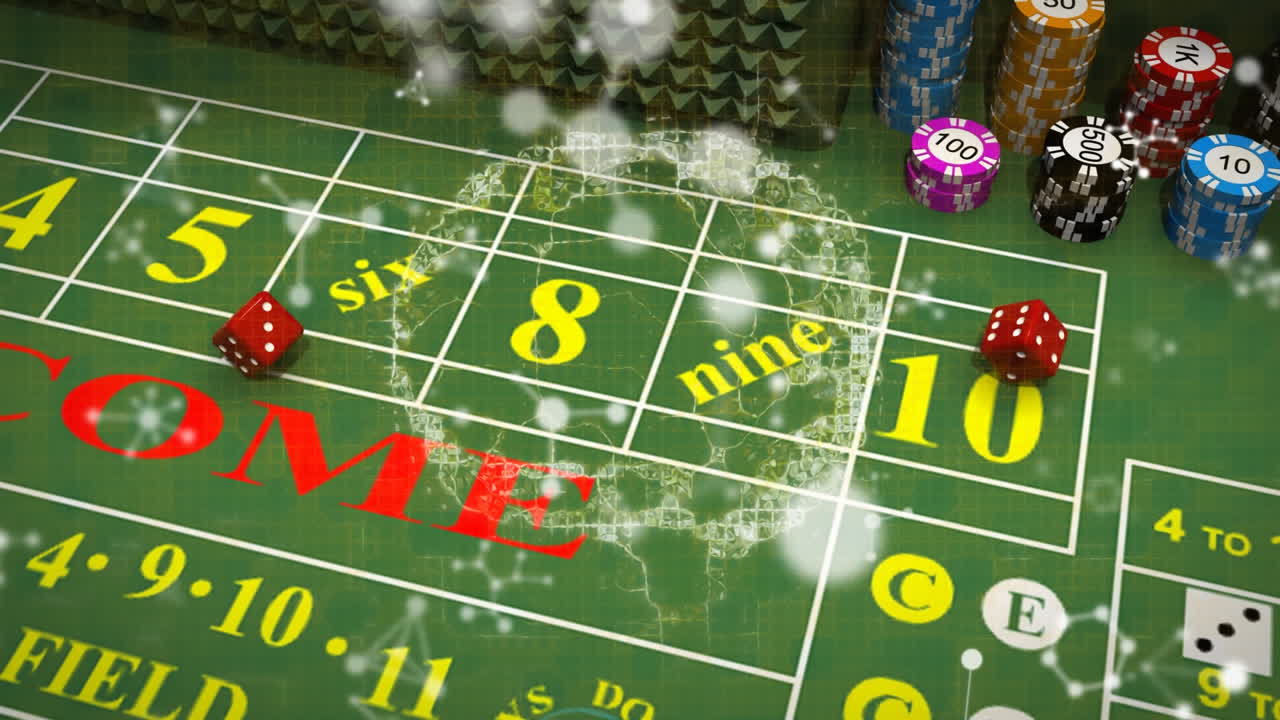 animación de la red de conexiones con fichas y dados de juego