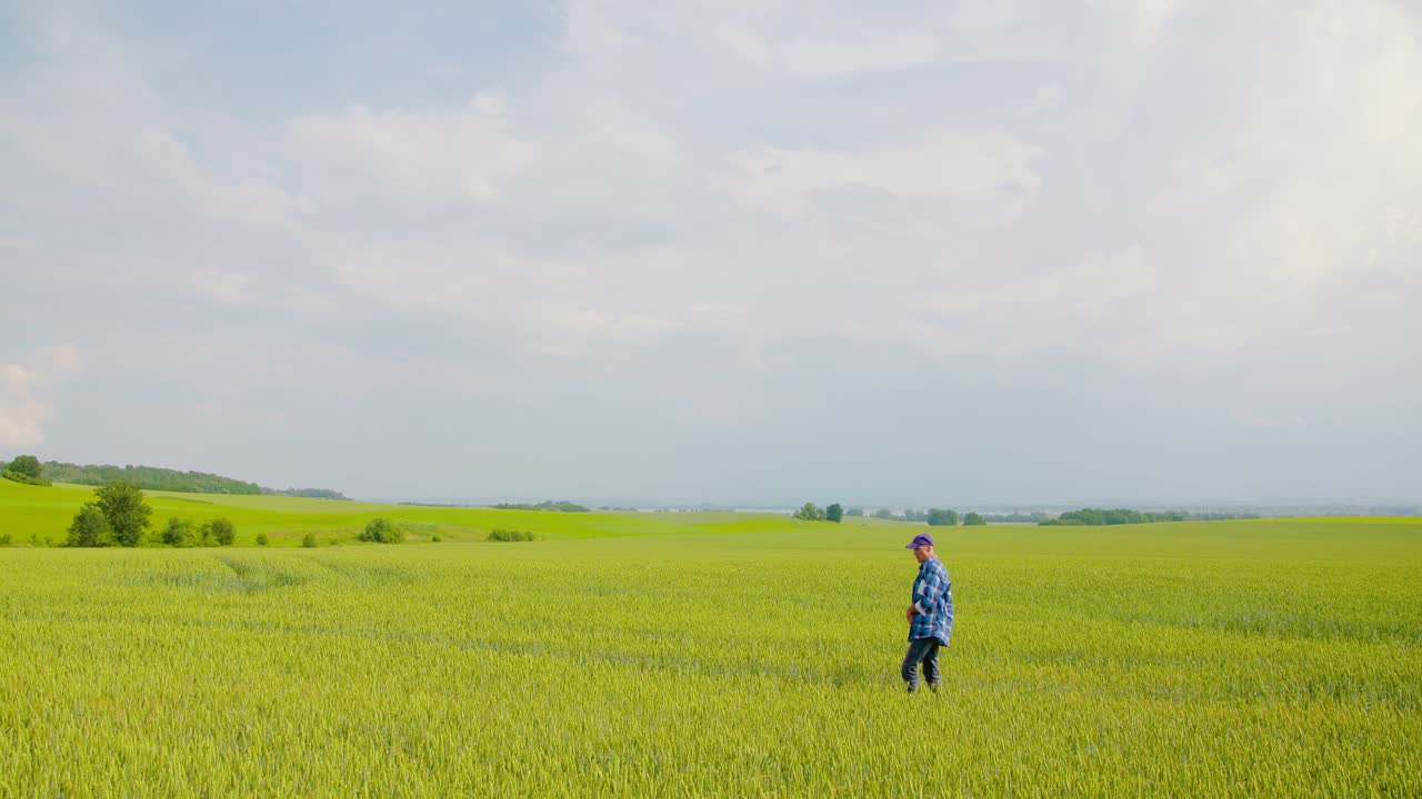 농장에서 농업 분야를 조사하는 농부 16