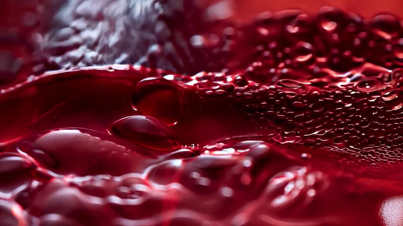 Red Liquid with Water Droplets
