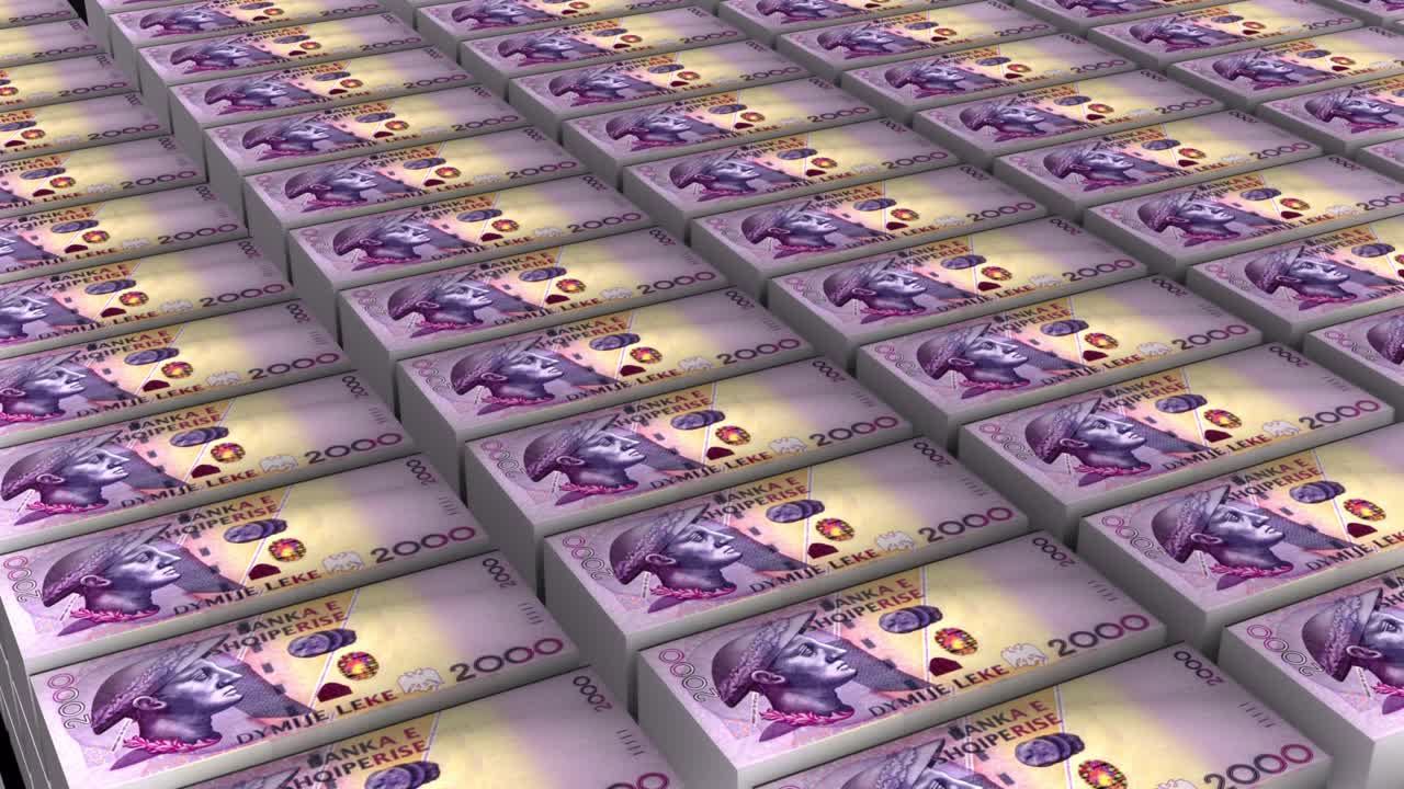 2000 알바니아 레크 지폐의 3d 애니메이션