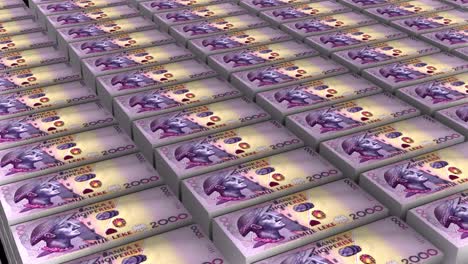 animación en 3d de billetes de 2000 leques albaneses en una pila de dinero