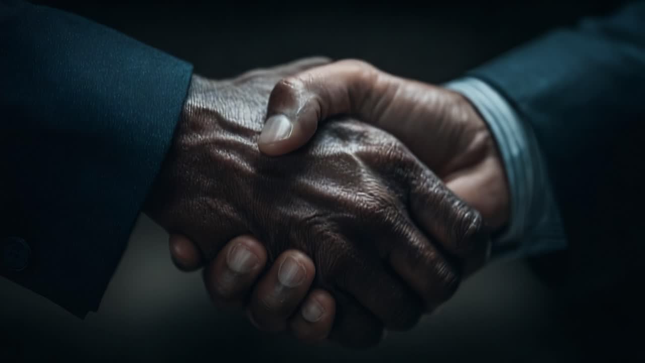 A Close-Up Representation of a Firm Handshake Symbolizing Unity, Collaboration, and Trust Between Two Individuals in a Professional Context
