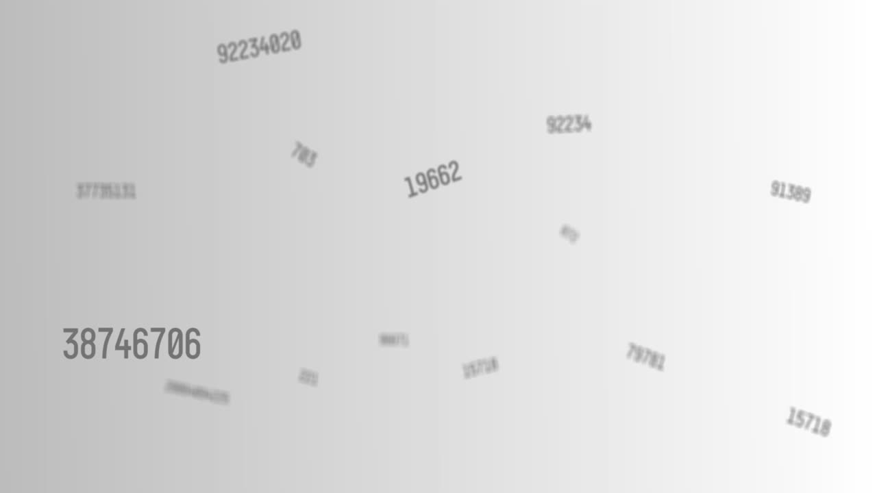 Sets of numbers changing at a fast pace floating away in a vast empty space