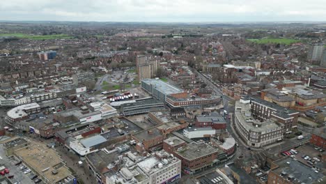 Town-centre-Bedford-Bedfordshire-UK-Drone,-Aerial,-4K-footage