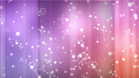 animación de moléculas que se mueven sobre un fondo violeta y rosa