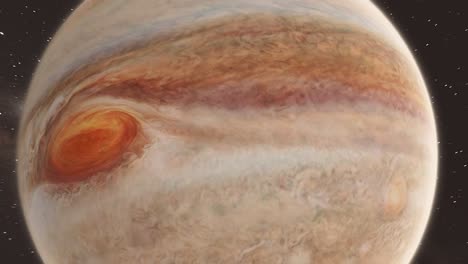 toma giratoria rápida de júpiter con fondo de vía láctea - clip de animación de escena espacial 4k