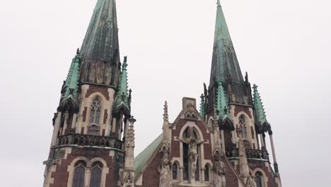 close up of a gothic church with twin spires