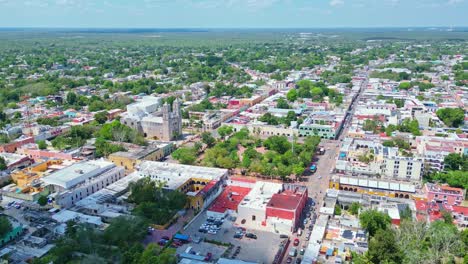 valladolid's square and church of san servasio in mexico, aerial view