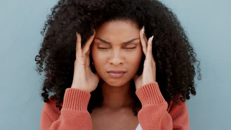 Black-woman-with-headache,-stress