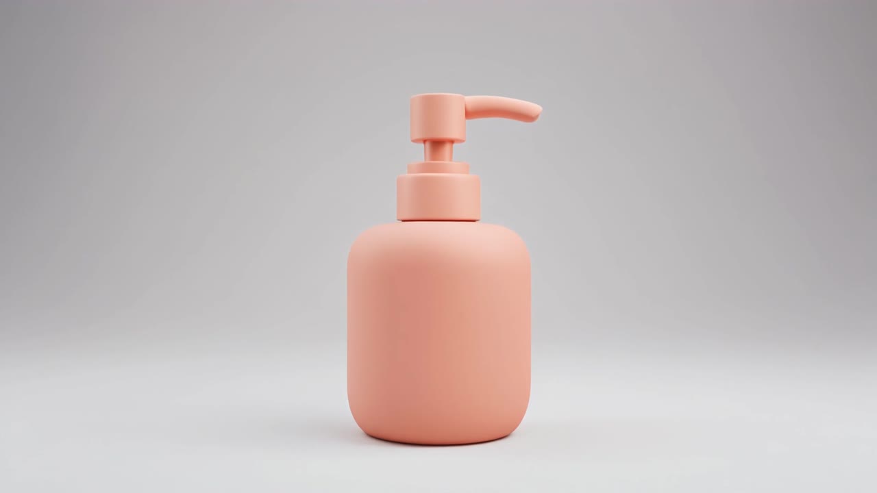 Peach Pump Bottle on Plain Studio Background