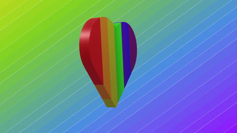 animación del corazón del arco iris girando sobre un fondo de rayas de gradiente