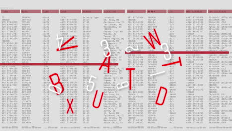 animation of floating numbers and letters over scientific data processing