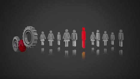 íconos masculinos y femeninos, y engranajes