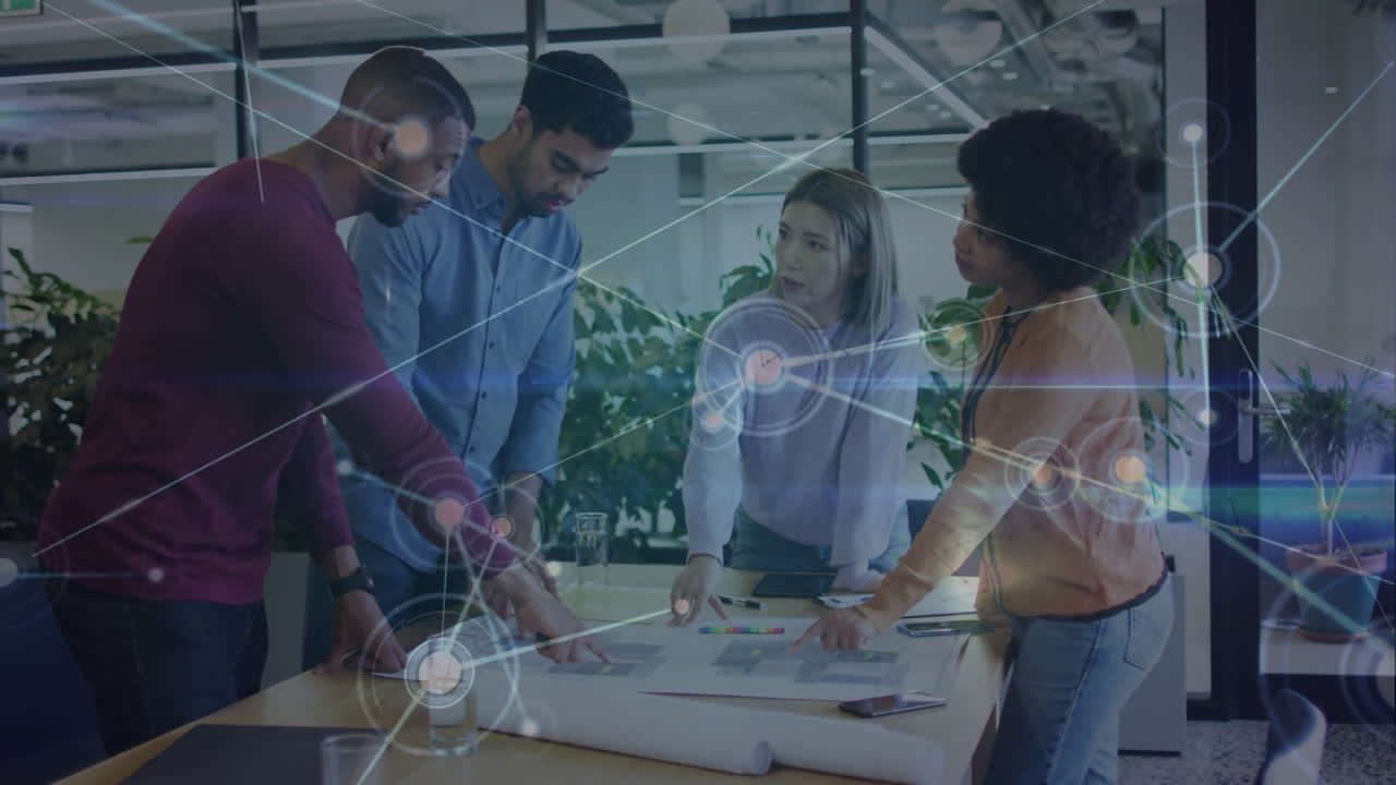 animación de una red de conexiones en un grupo de empresarios diversos