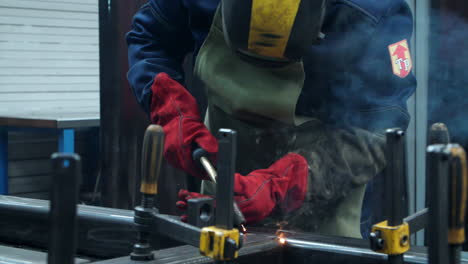 process of autogenous welding at industrial enterprise. industrial steel welder