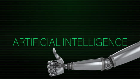 animación de texto de inteligencia artificial sobre el brazo robótico