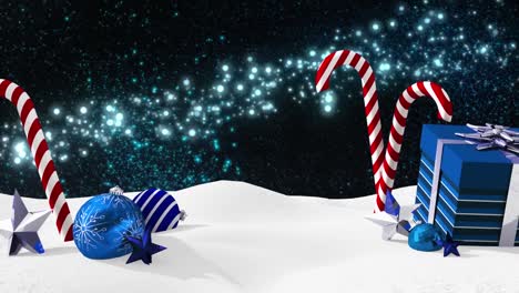 Animation-Von-Schnee,-Der-über-Weihnachtsgeschenk-In-Der-Winterlandschaft-Fällt