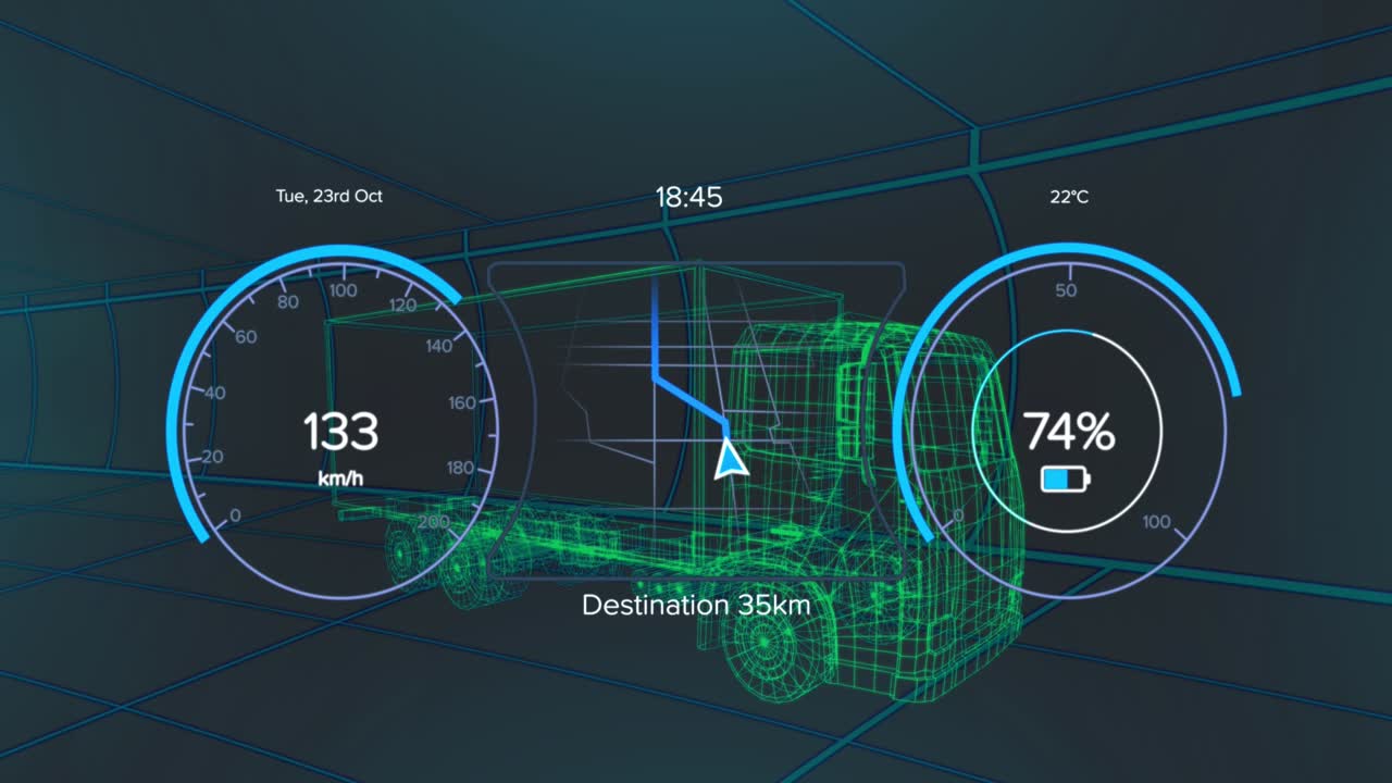 Animazione di icone di auto elettriche e elaborazione dati su un'illustrazione 3D di un'auto